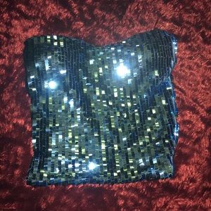 Vintage blue sequins tube top
